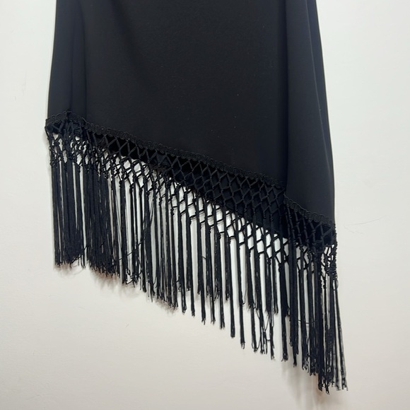 S.L. Fashions Black Sleeveless Asymmetrical Fringe Hem Event Party Dress Size 10 - Picture 3 of 11